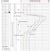 Section of common Flowmeter Log presentation run under Dynamic (pumping) condition.
Log shows profile of production contribution from top to bottom logged interval. (Includes 3 Down Runs, Line Speeds, Differential Flowmeter, and well casing/perforation sketch)